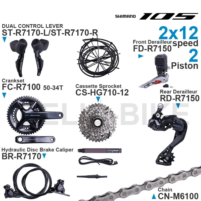 SHIMANO 105 Di2 Groupset ST-R7170 FD-R7150 RD-R7150 FC-R7100 CS-R7100 BR-R7170 BT-DN300 CN-M6100 Original Parts