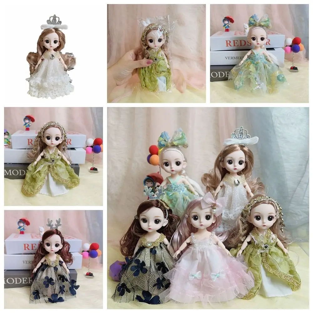 Bewegliche Gelenke, 17 cm, Bjd-Mädchenpuppe, Mini-Puppe mit dickem Haar, bewegliche Gelenke, Prinzessinnenkleid, Puppe, großer Rocksaum, umwandelbare Kleidung