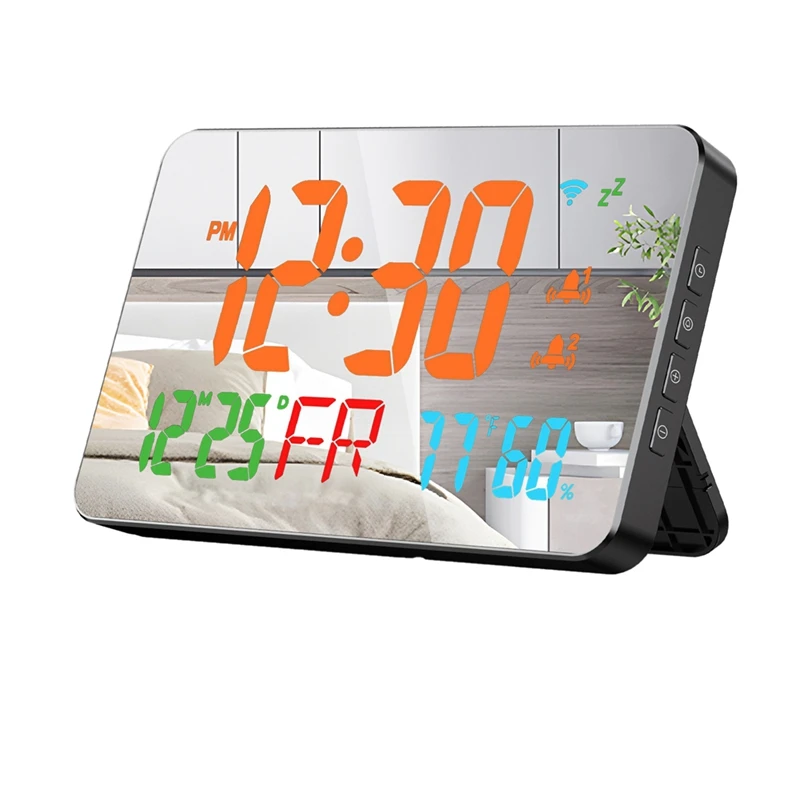 Digital Clock Alarm Clock Wifi Clock, Extra Large Letters, Temperature & Humidity, Calendar, Week