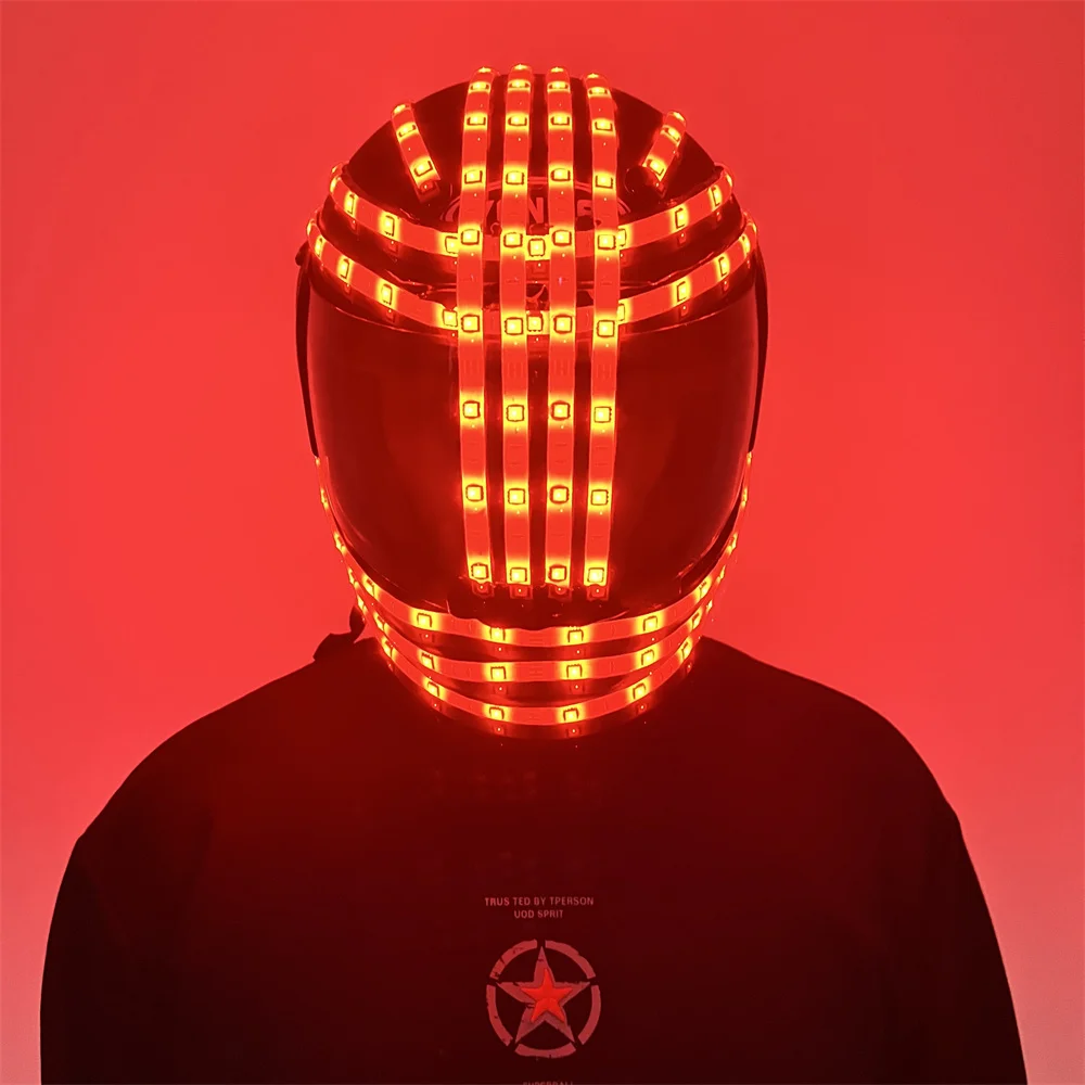 Cool RGB Full Color Led Helmet Flashing Casque Moto Roof Boxer Safety Helmet Hat Lighting Stage Dance Performance Gloves Costume