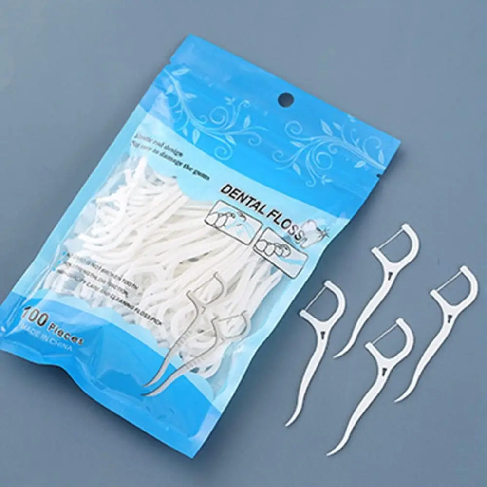 50/100 Pcs/Bag Flat Dental Floss Disposable Double Head Floss Family Pack Ultra-fine Oral Hygiene Care Interdental Brush Men