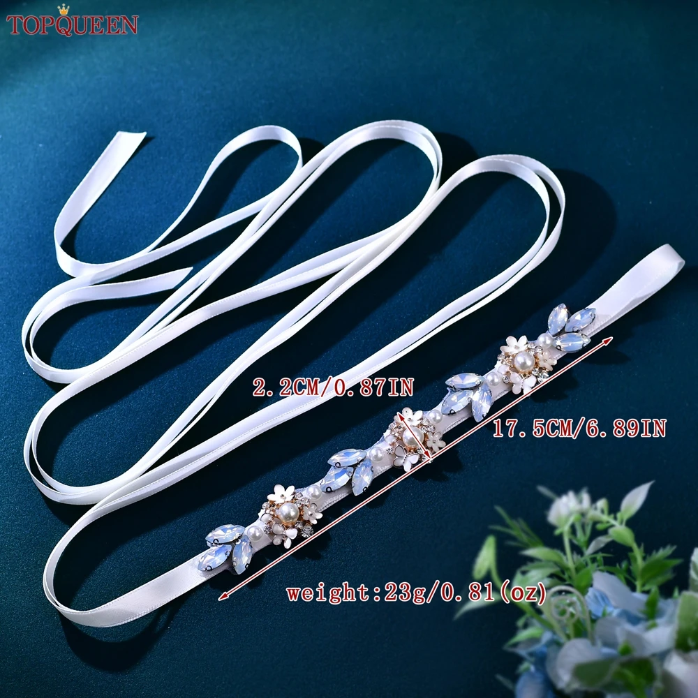 TOPQUEEN sabuk pengantin baru perhiasan Applique bunga sabuk panggung dekorasi gaun sabuk tipis pernikahan hadiah liburan sabuk pengiring pengantin S457