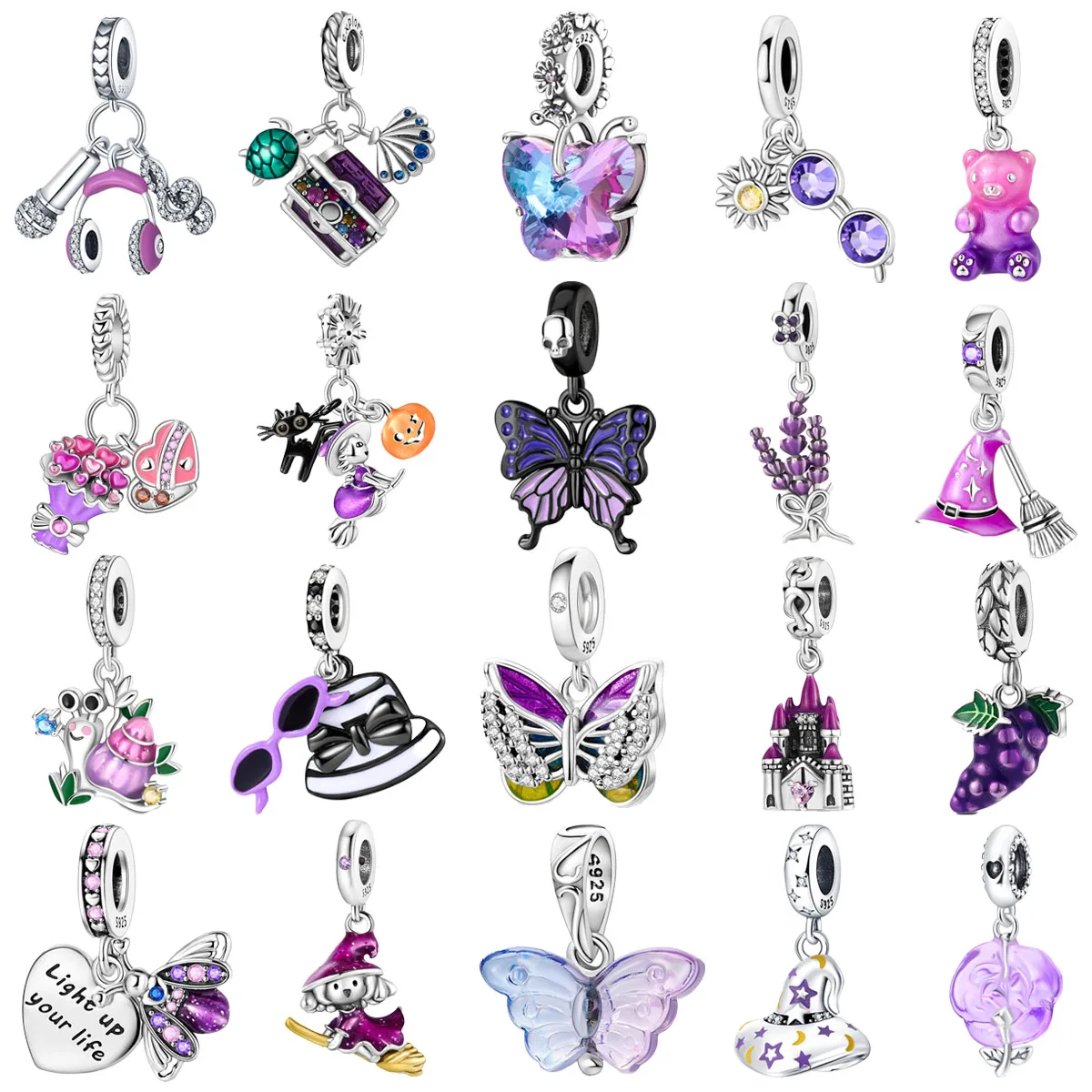 

Original 925 Charms Sterling Silver Purple Castle Grape Butterfly Wizard Pendant for Pandora DIY Bracelet Ladies Jewelry Gift