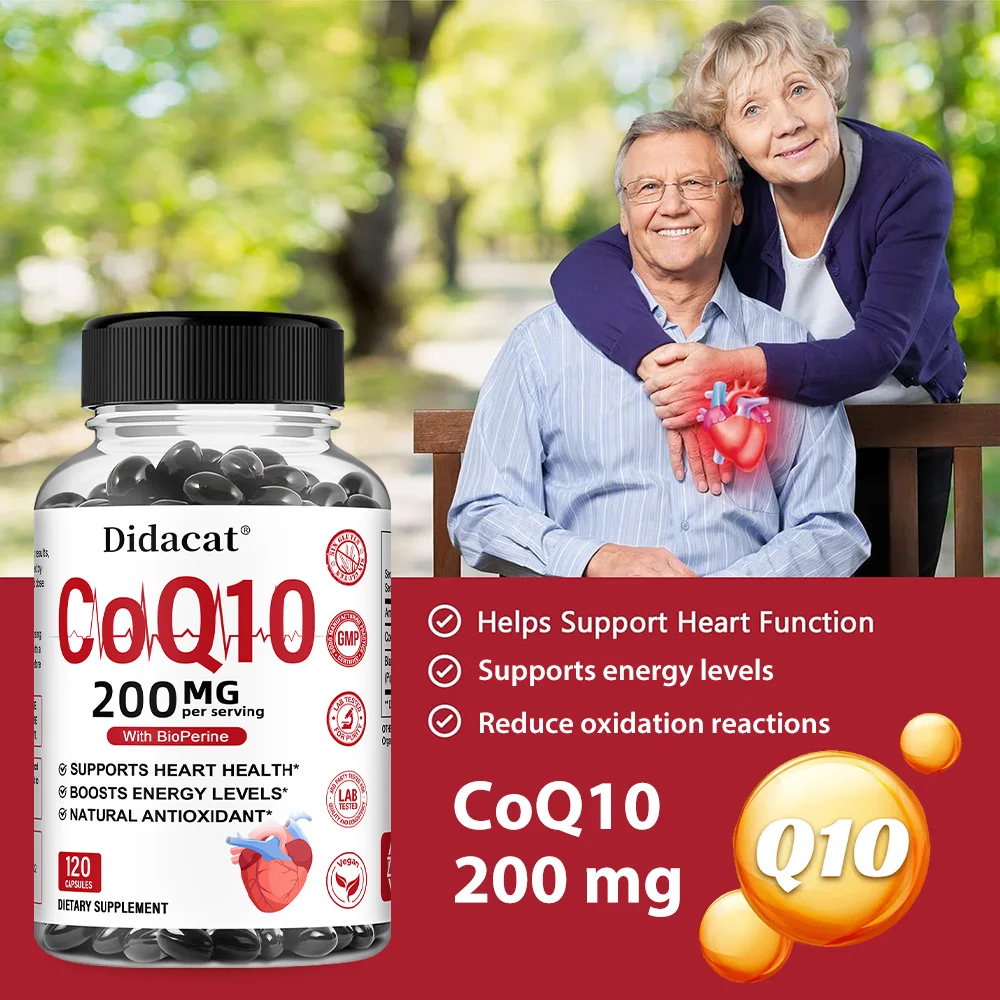 CoQ10 200mg – مكمل دعم وظائف القلب والطاقة الخلوية، صحة المضادة للأكسدة والقلب والأوعية الدموية، غير وراثيًا، 120 كبسولة