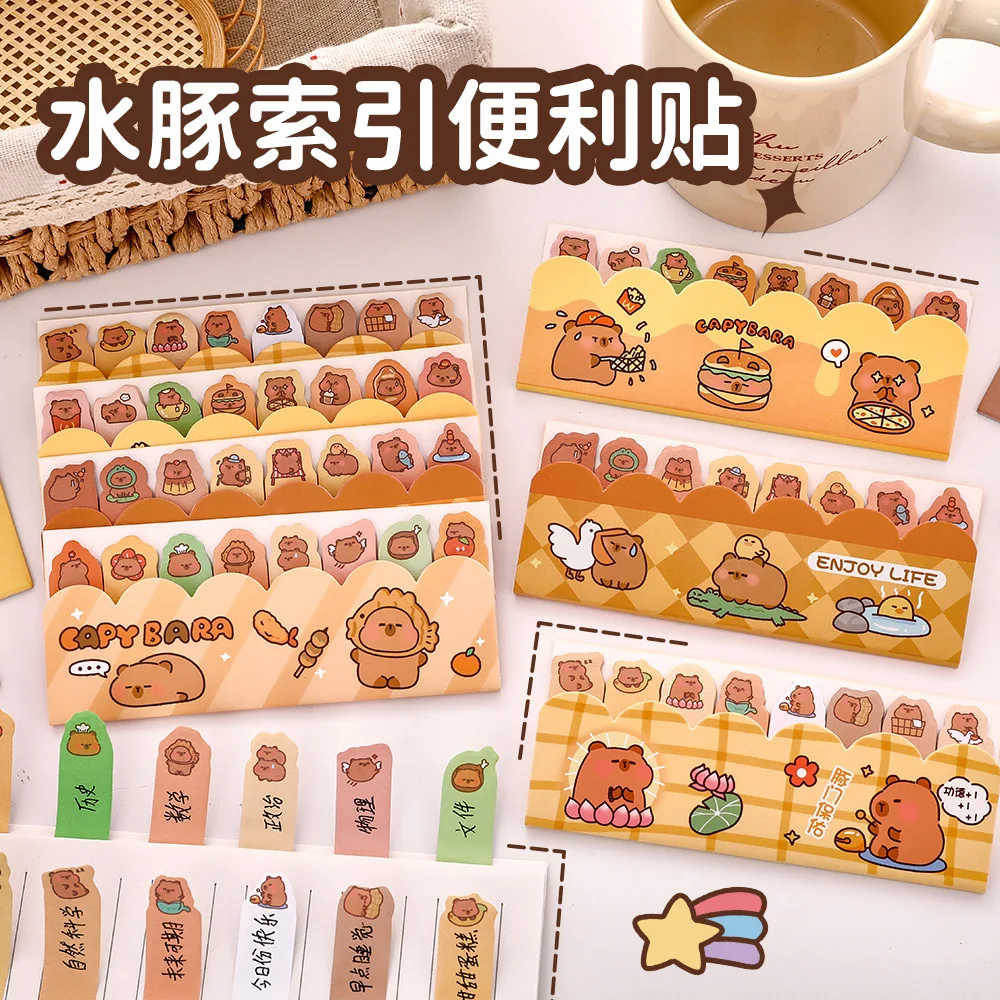Cartoon Capybara Index Sticker Student Cute Tag Notes N Times Post Kapibara Stationery Reward Note Note Book Notepad