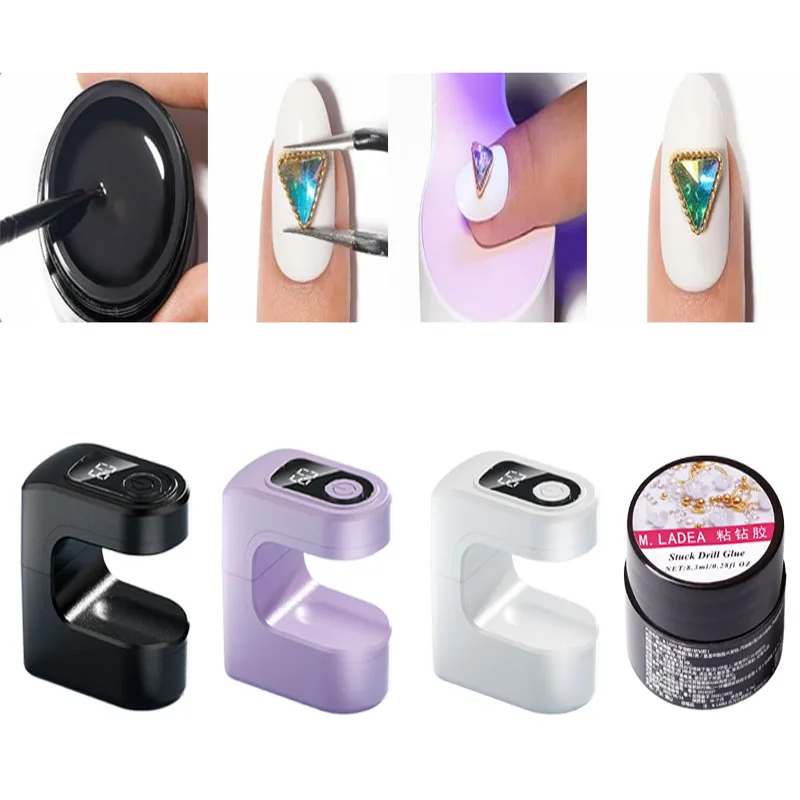 المحمولة مسمار مجفف الأشعة فوق البنفسجية LED هلام تلميع مصباح و عالق الحفر الغراء مجموعة المنزلية وصالون مسمار أدوات الرسم الأظافر علاج الملحقات #4