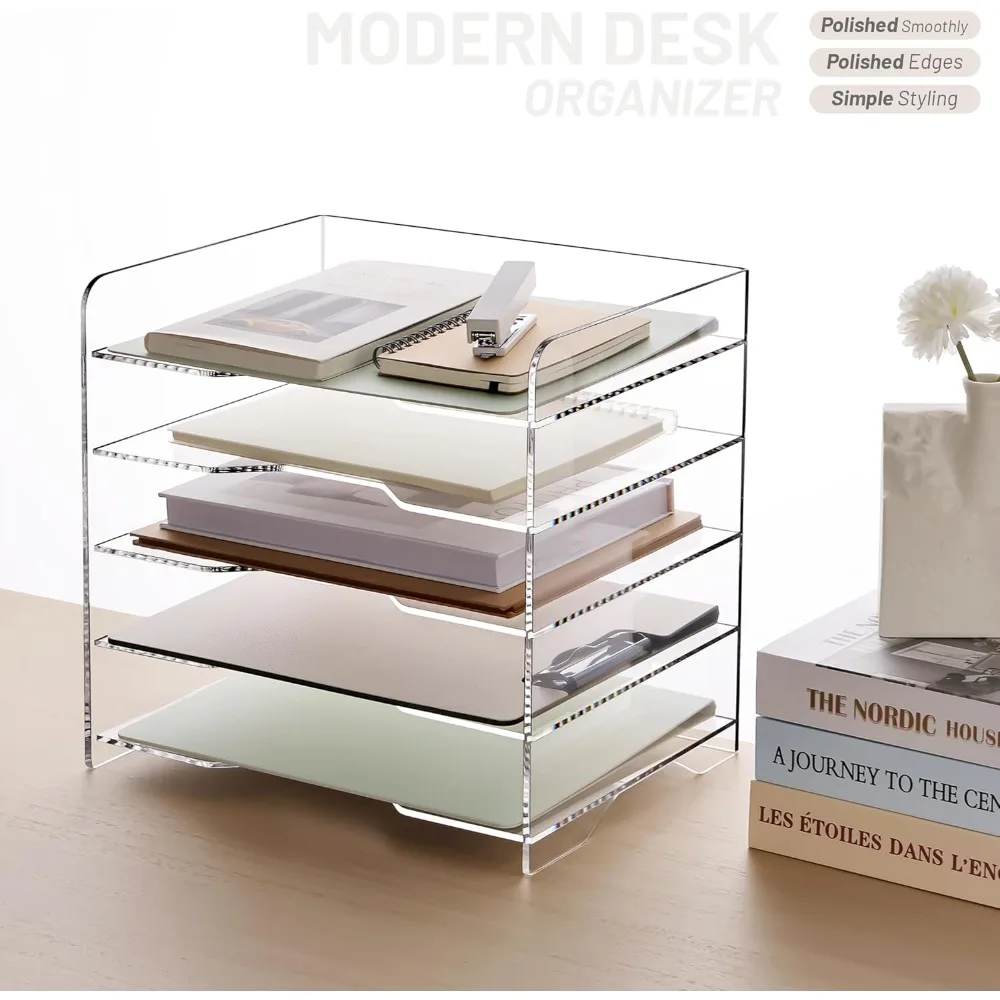 

Acrylic Desk File Organizer 5 Tier Letter Tray Paper Organizer with Handle for Office, Home, Classroom Clear - Best