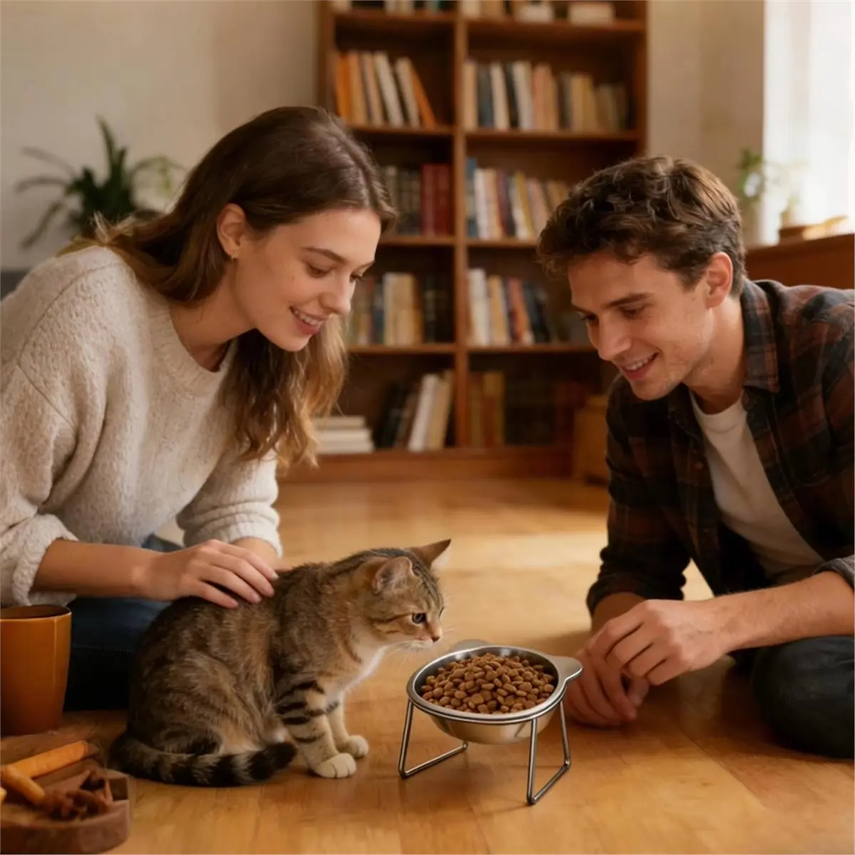 Raised Cat Food Bowls Stainless Steel Tilted Non-Slip Dishes Whisker-Friendly Kitten Bowl for Cats Puppy Pet HomeLiving