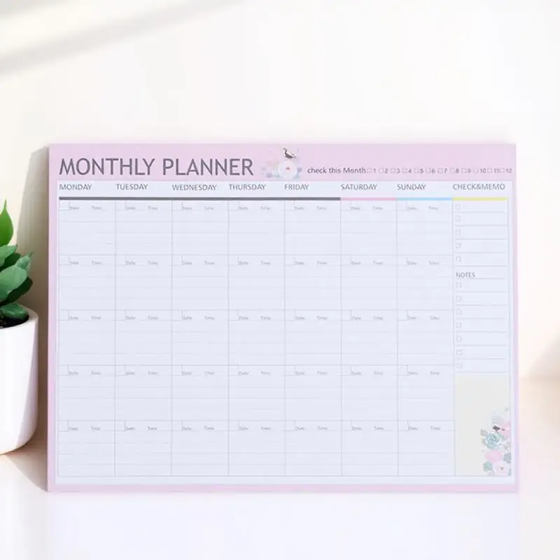 

Monthly Planner Calendar Schedule Organizer Notebook Pink Green Mixed Cute Animal Flower Pattern Yearly Planning Pages