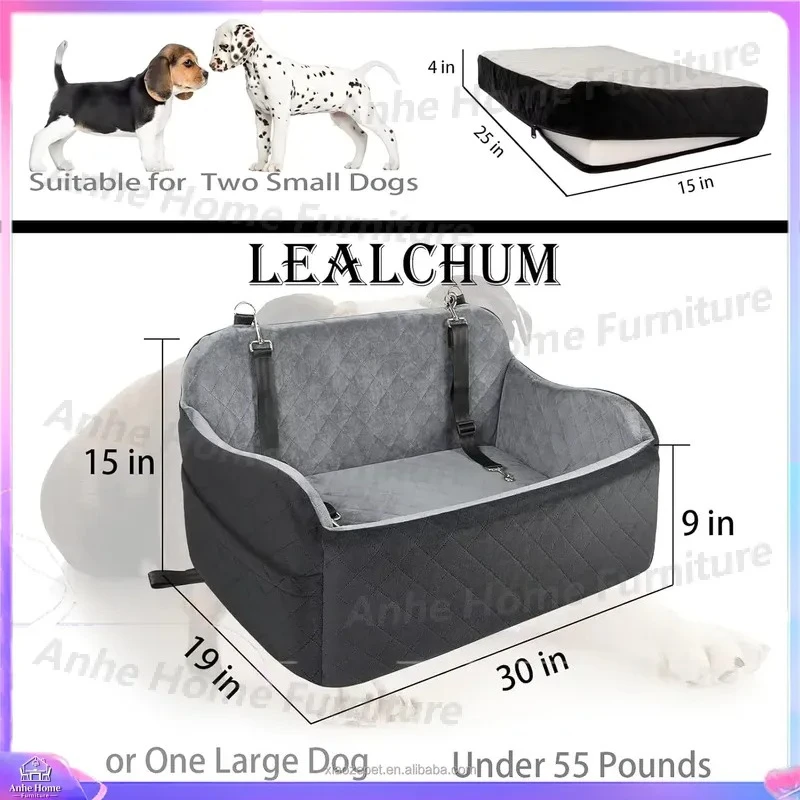 Luxury Large Dog Car Seat with Raised Cushion Safety Belt Washable Velvet Wool Travel Cot Pet Carrier Booster Seat for Small