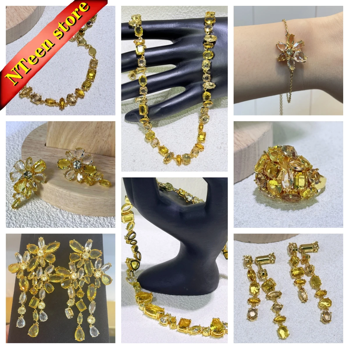 

2025 New Trend Fine Jewelry Sets Charm Gold Candy Shining Crystal Luxury Necklace Bracelet Ring Earrings Romantic Gift for Women