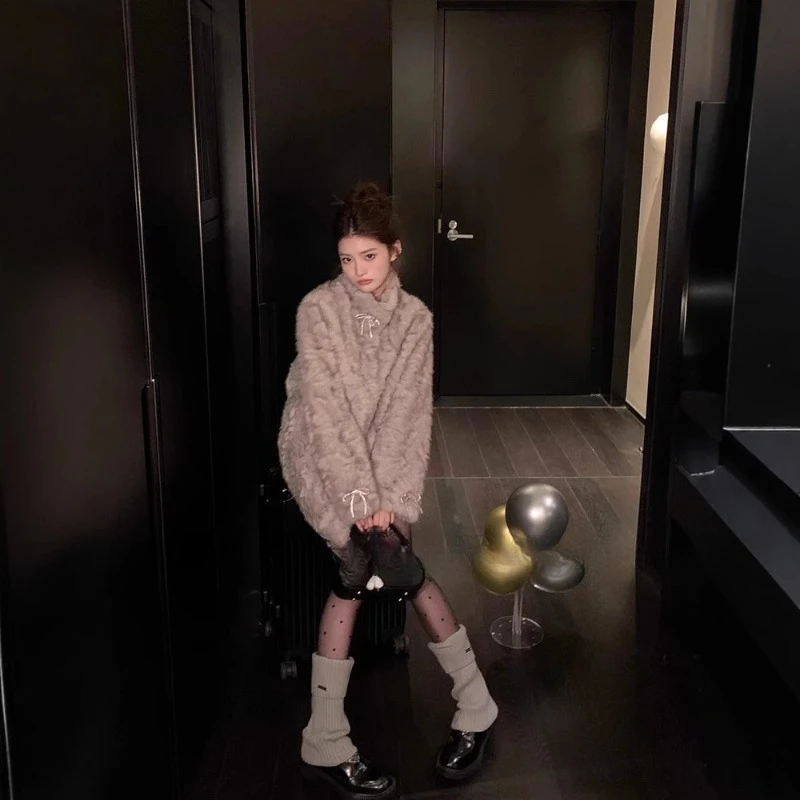 Новое высококачественное модное окрашенное пальто с воротником-стойкой в стиле ретро средней длины, плотное теплое и противомеховое пальто для женщин, зимнее короткое меховое пальто