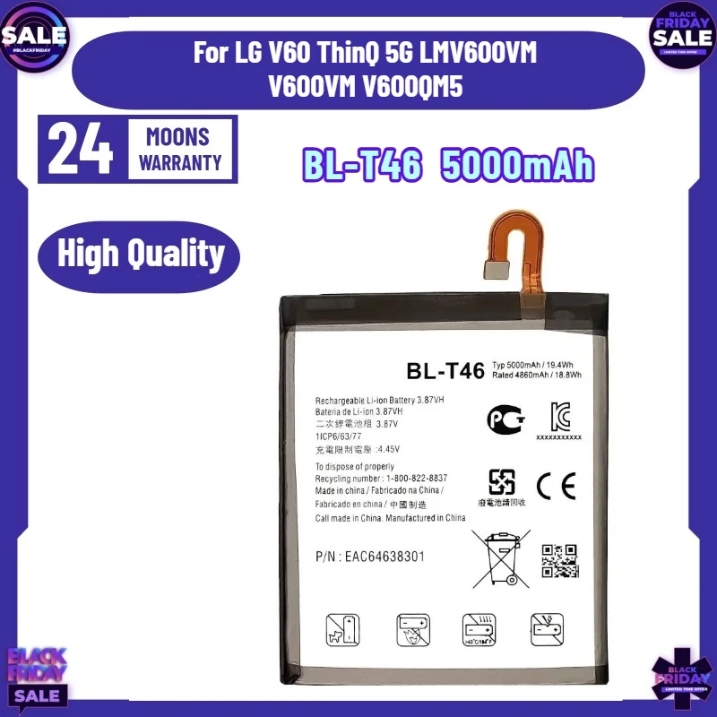 High-quality BL-T46 Battery 5000mAh For LG V60 ThinQ 5G LMV600VM V600VM V600QM5 BLT46 Mobile phone Batteries