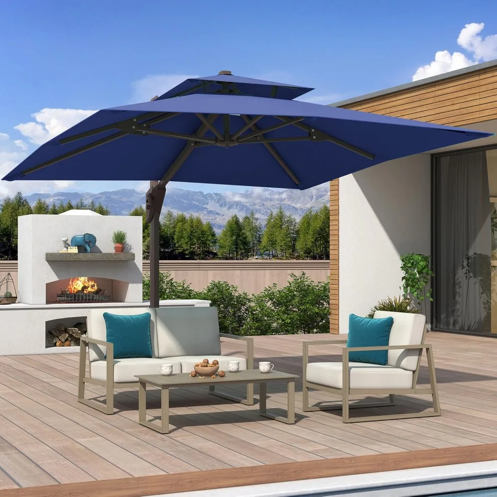 

10x10 FT Cantilever Patio Umbrella Double Top Outdoor Square Large Heavy Duty Aluminum Offset Umbrellas with 7 Level Tilt.