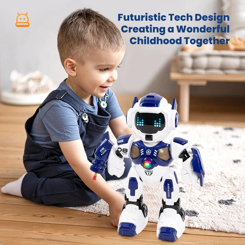 Smart RC Robot Warrior Programmable Robot with Soft Bullet Launch Touch Sensor Dancing Auto Demo & Futuristic Tech Toys for Kids