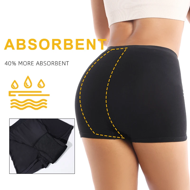 Heavy Flow Menstrual Panties 4-Layer Leak Proof Cotton Boyshorts Period Underwear Absorbent Overnight Incontinence Boxer Briefs