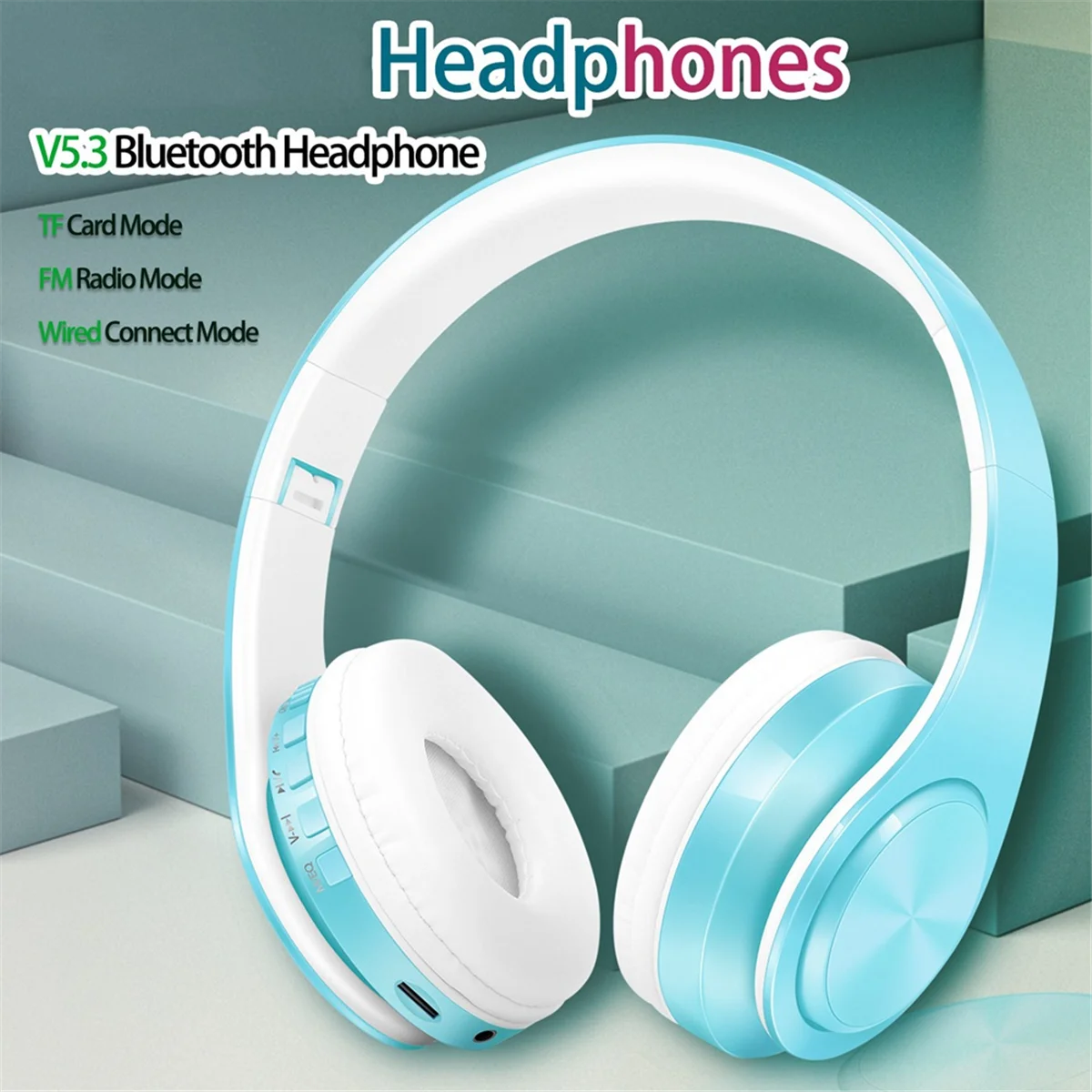 

NEW New Style Macaron Blue Color Wireless Bluetooth Headphone Stereo Headband Headset Support FM MP3 Mic for Mobile Tablet