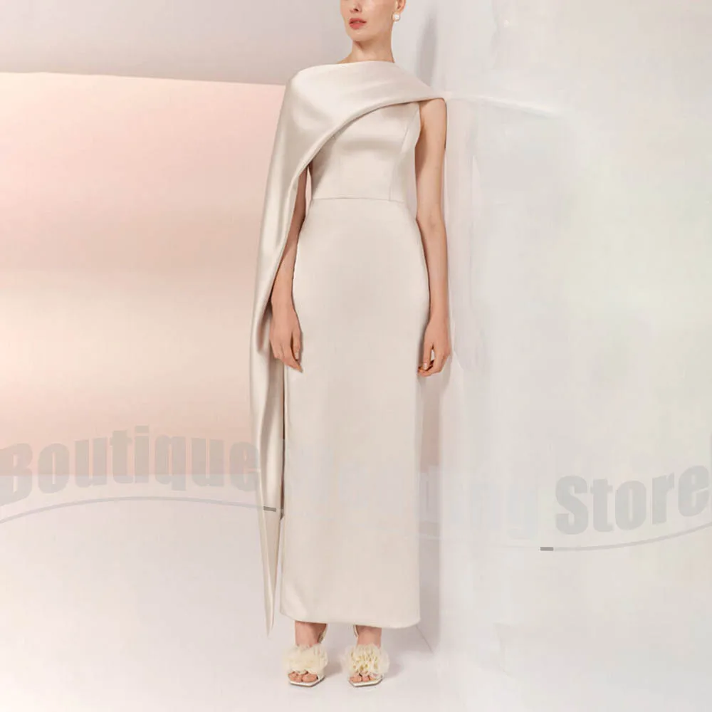 

Prom Dresses with Cape Sleeve Elegant O-Neck Sleeveless Formal Gowns for Women Slim Fit Ankle Length Evening Party Dresses
