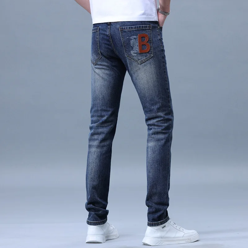 Affordable luxury fashion jeans men's high-end fashionable printed casual all-matching slim fit skinny stretch denim trousers