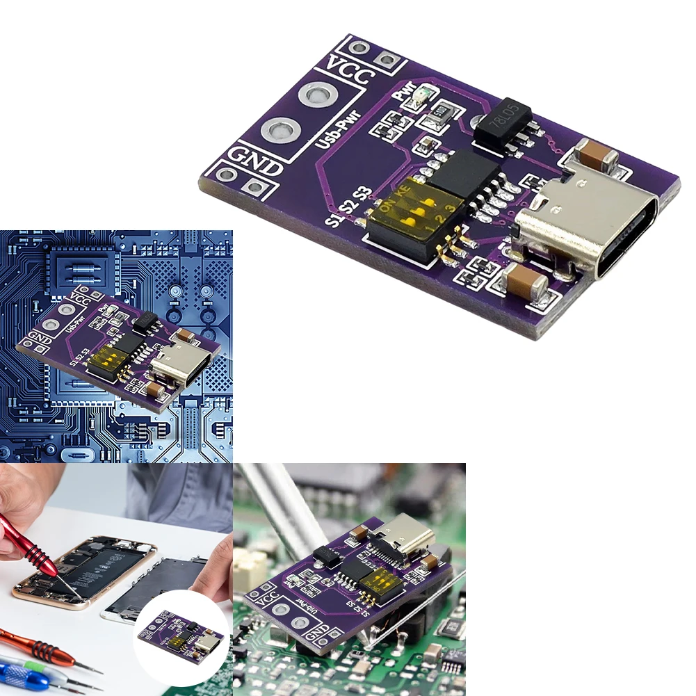 

Модуль-имитатор PD/QC/AFC Type-C с DIP-переключателем, выход постоянного напряжения 5В, 9В, 12В, 15В, 20В для быстрой зарядки телефонов и солнечных батарей