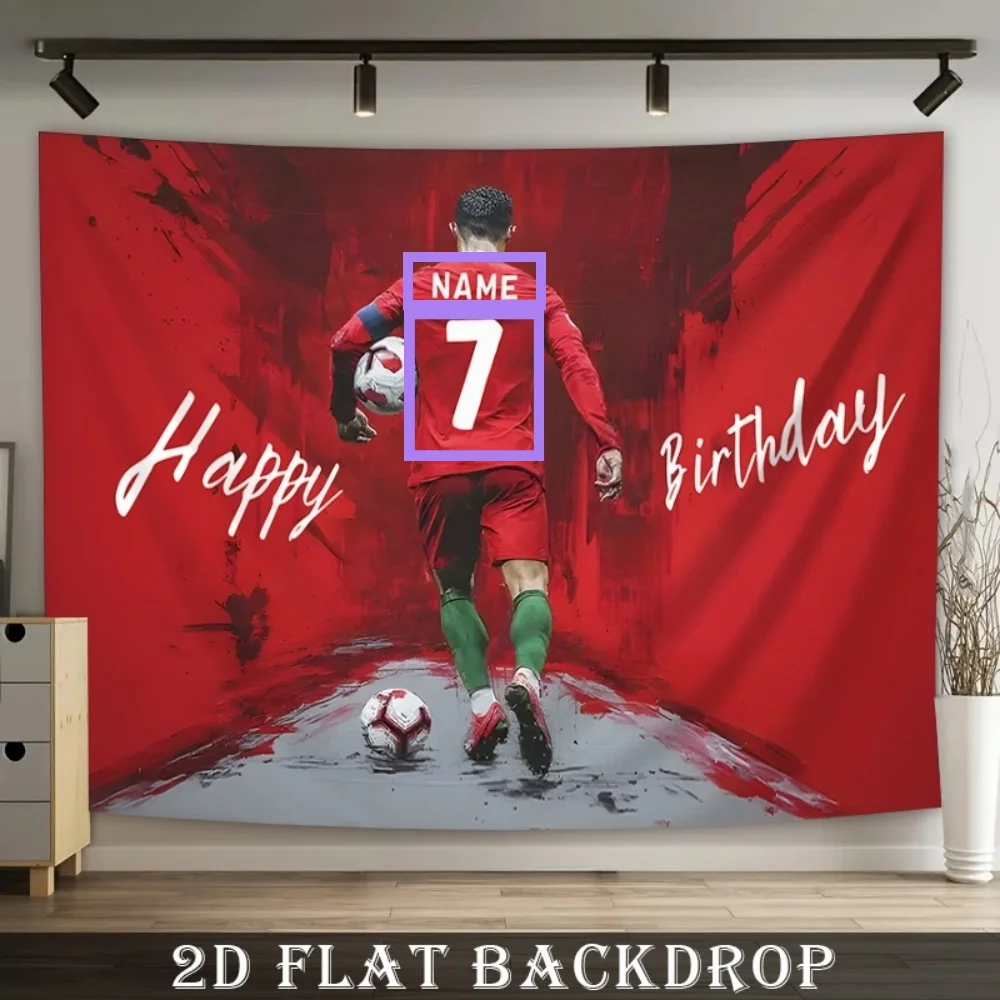 2D Flat Customized Birthday Banner Featuring a Soccer Theme with a Name - Red And White Party Decoration, for Rooms, Parties - view 4