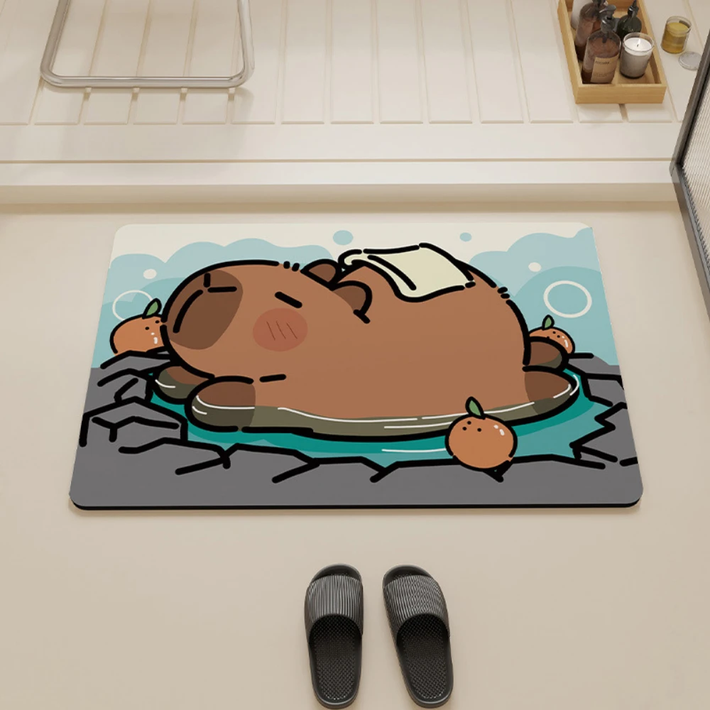 Bathroom Floor Mat Cute Capybara Taking A Bath Pattern Drainage Pad Animals Drying Mats Absorbent Pad for Bathroom Home Decor