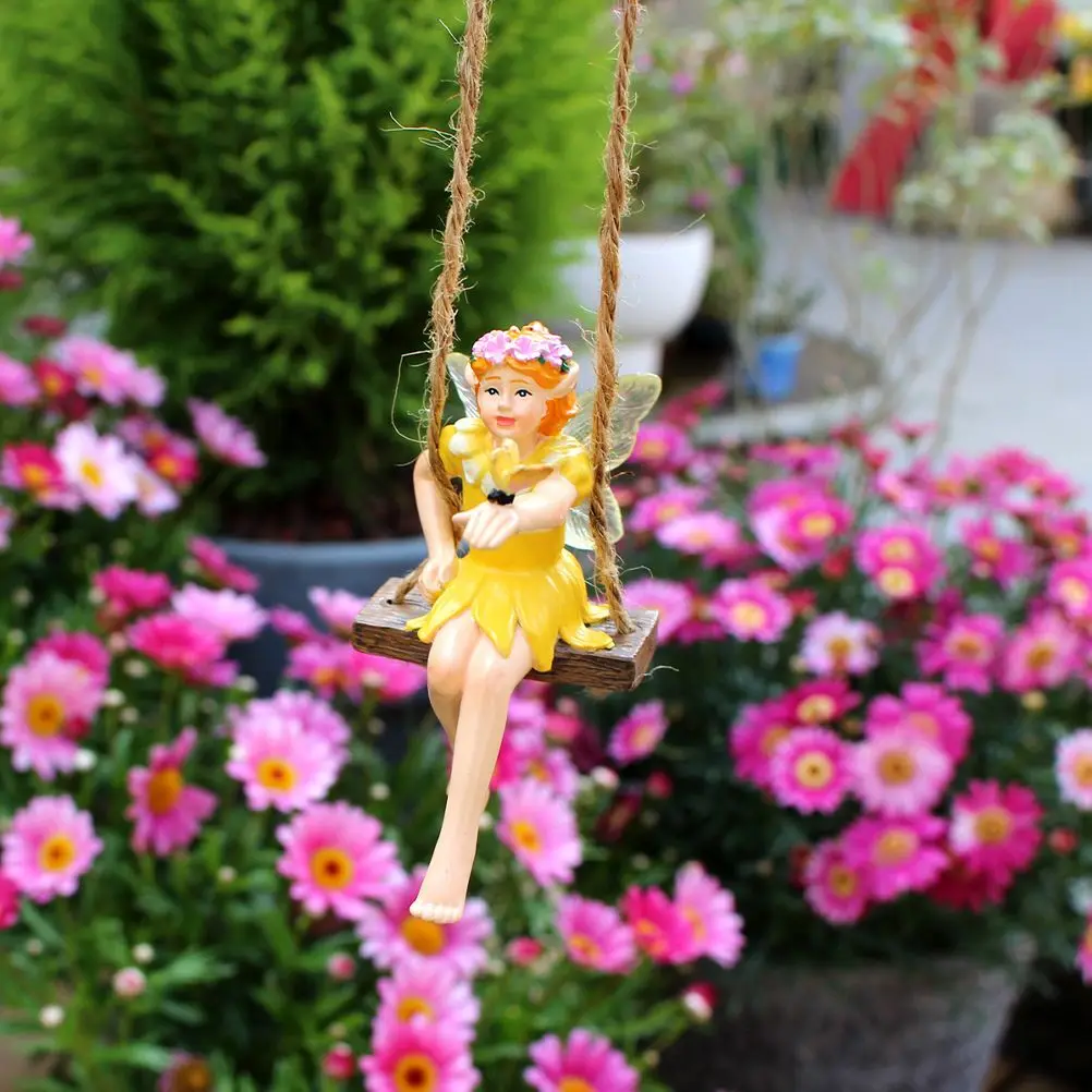 Outdoor Tree Pendants Hanging Fairy for Garden Courtyard Sculpture Small Resin Crafts Flower Statue Decor Scene Layout Prop