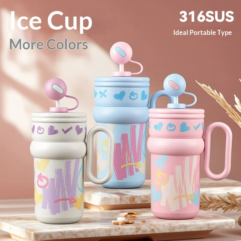 

Female HighAppearance Style Ball-shaped Ice Breaker Cup with Handle Cute Insulated and Coldresistant Stainless Steel Insulated
