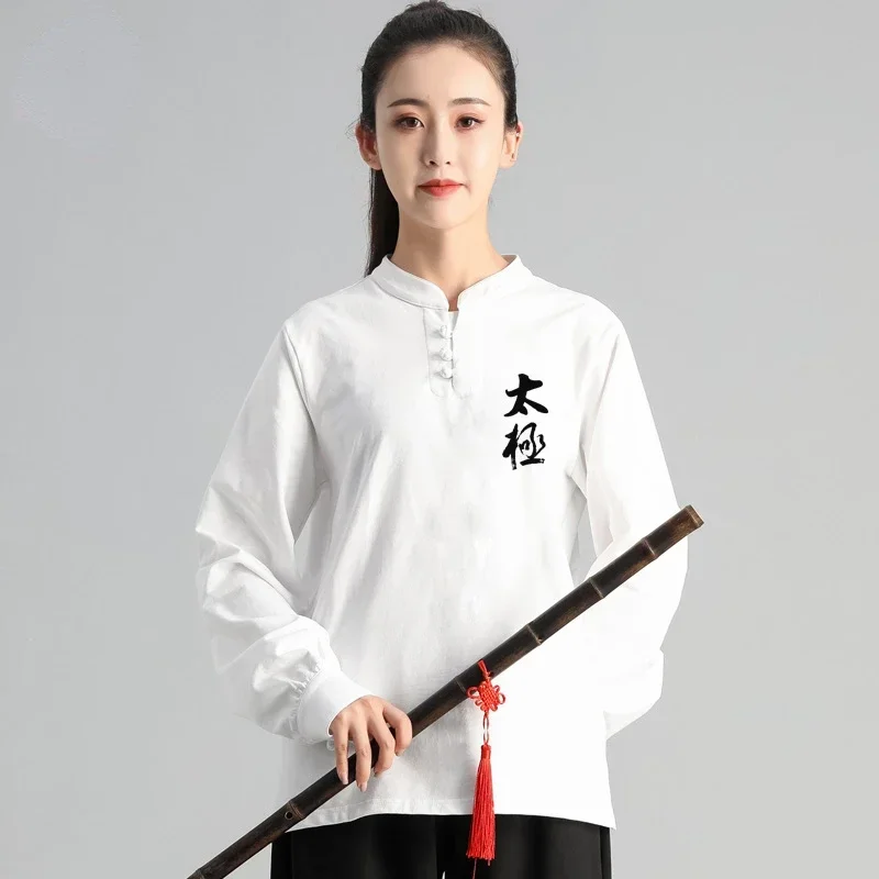 Tai Chi Suit Long Sleeved Pants Two-piece Suit Men\'s And Women\'s Tai Chi Boxing Cotton T-shirt Pure Color Cotton Black Red White