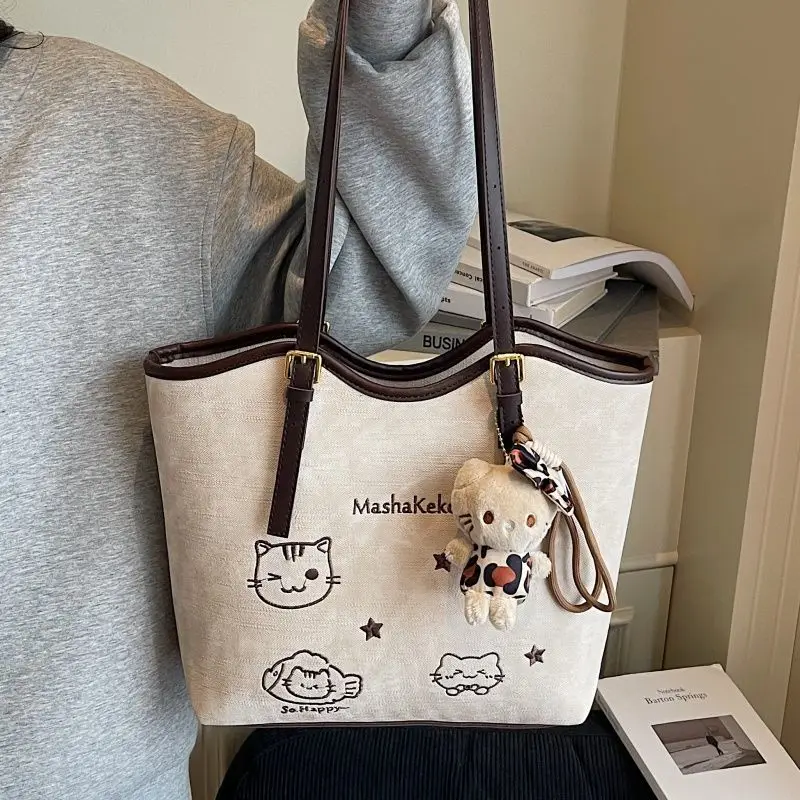 

Милая милая сумка на плечо с вышивкой, женская сумка-тоут с мультяшным узором, большая вместительная сумка, женская повседневная повседневная универсальная сумка подмышками 2025