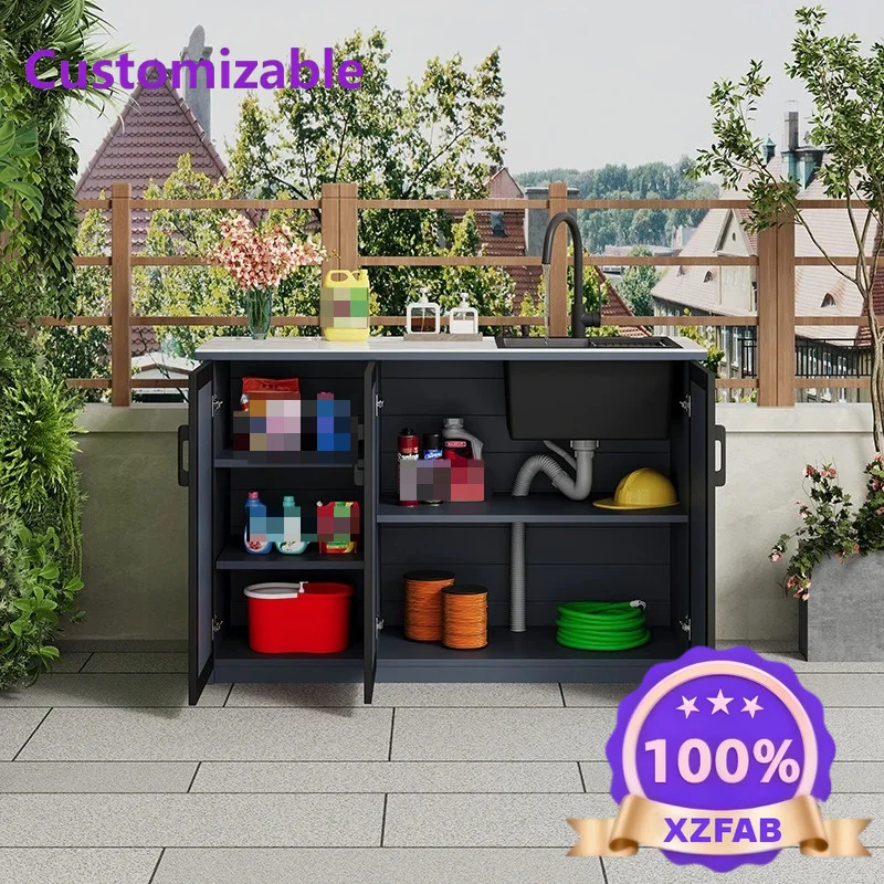 Factory Direct 2026 Outdoor courtyard balcony wash basin sunscreen aluminum alloy sink integrated cabinet garden courtyard