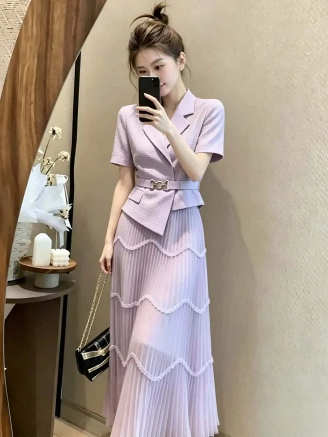 New Office Lady Summer Women's Suit Fashion Design Lapel Short Sleeve Irregular Blazer + Wave A-line Skirt Two Piece Set Elegant image 4