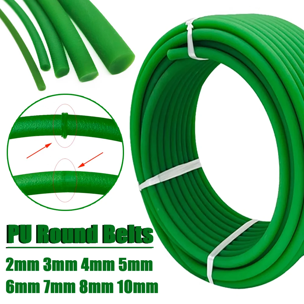 

1/2/5 Meter Green Polyurethane Conveyor Belts Round PU Drive Belt Meltable Cord Cycling Drivebelts Diameter 2/3/4/5/6/7/8/10mm
