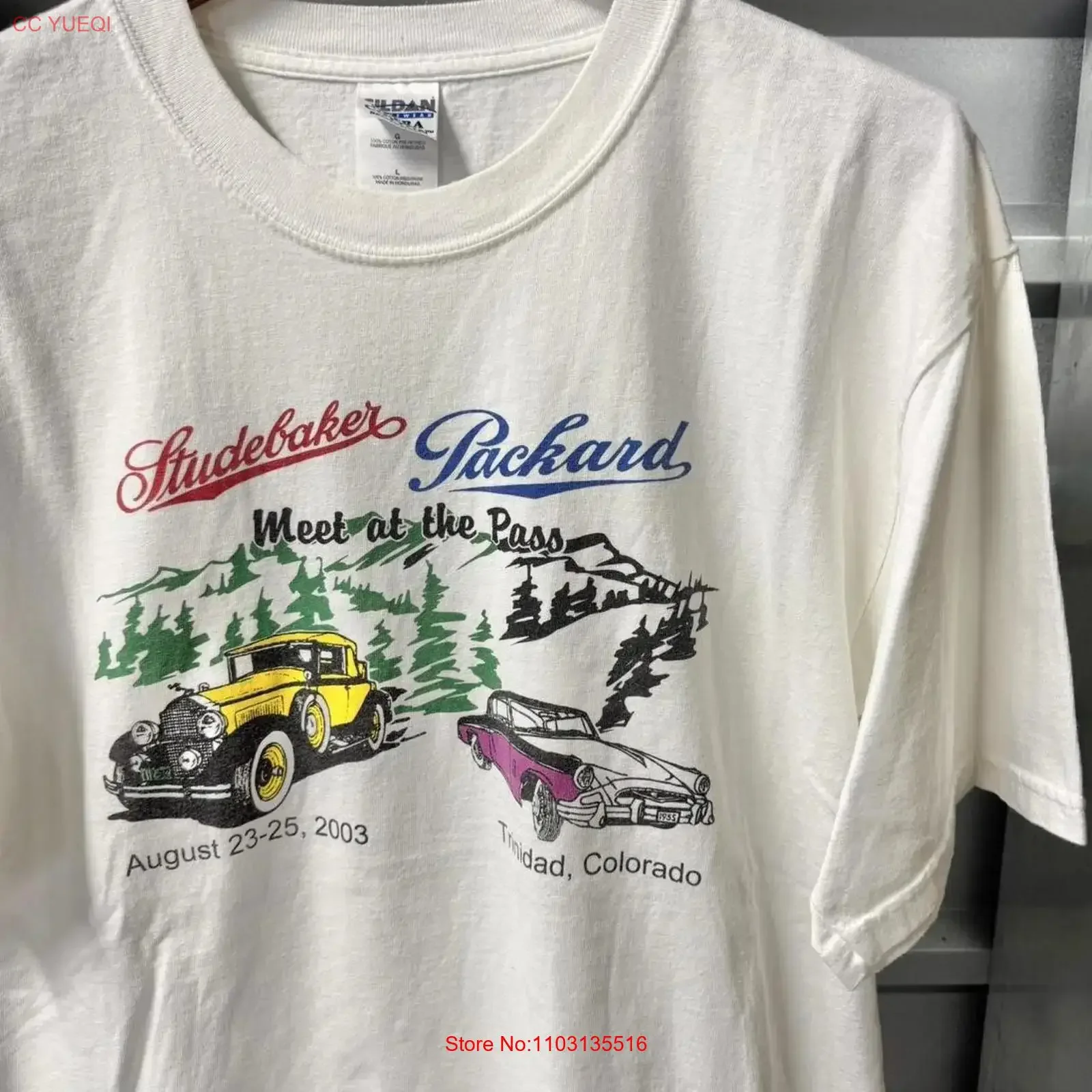 Camiseta Vintage 2003 Studebaker Packard para hombre, talla L, color blanco, Trinidad Colorado, estilo Hotrod, vintage, lavada, cómoda, para uso diario.