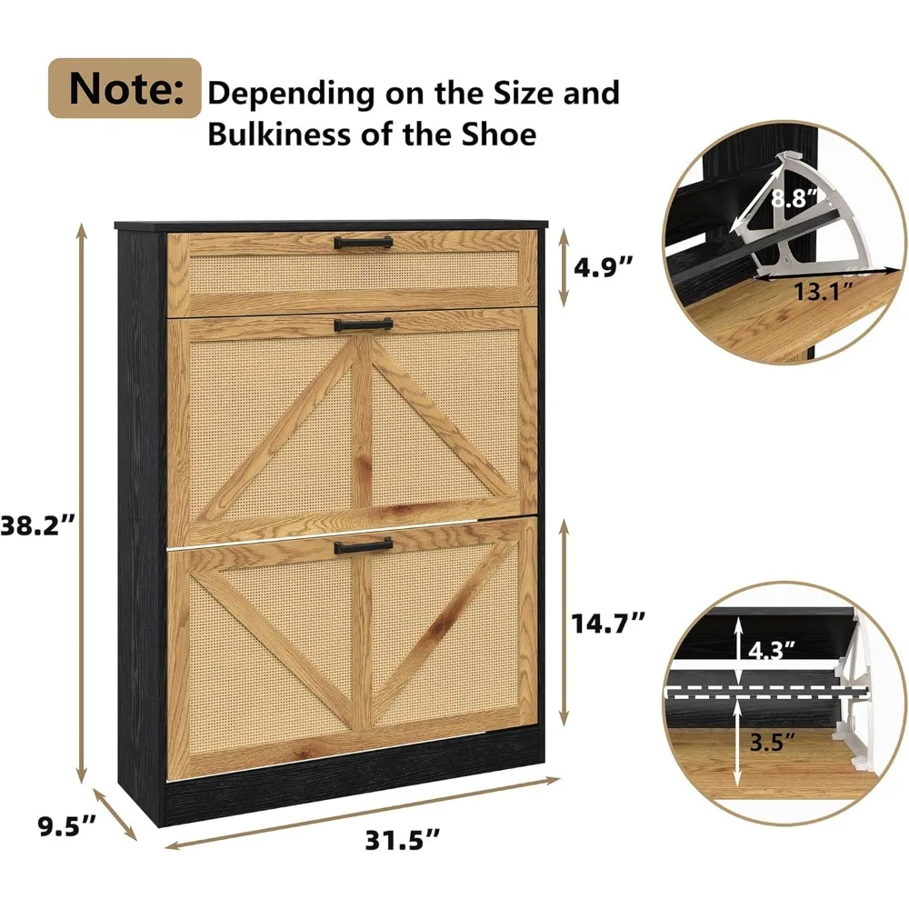 خزانة أحذية خشبية للمزرعة مع أدراج من الروطان، منظم مدخل قائم بذاته لتخزين المدخل