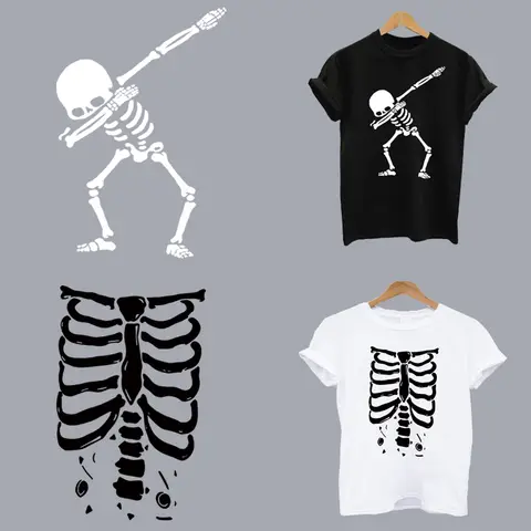 2 Peças/Lote Adesivos Termocolantes de Crânio de Esqueleto para Camisetas e Roupas