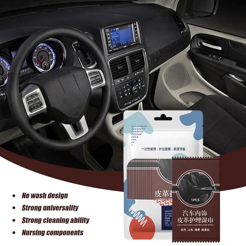 Leather Car Seat Wipes Individually Wrapped Leather Cleaning & Shine Wipes Leather Cleaner Wipes For Car Interiors Furniture And