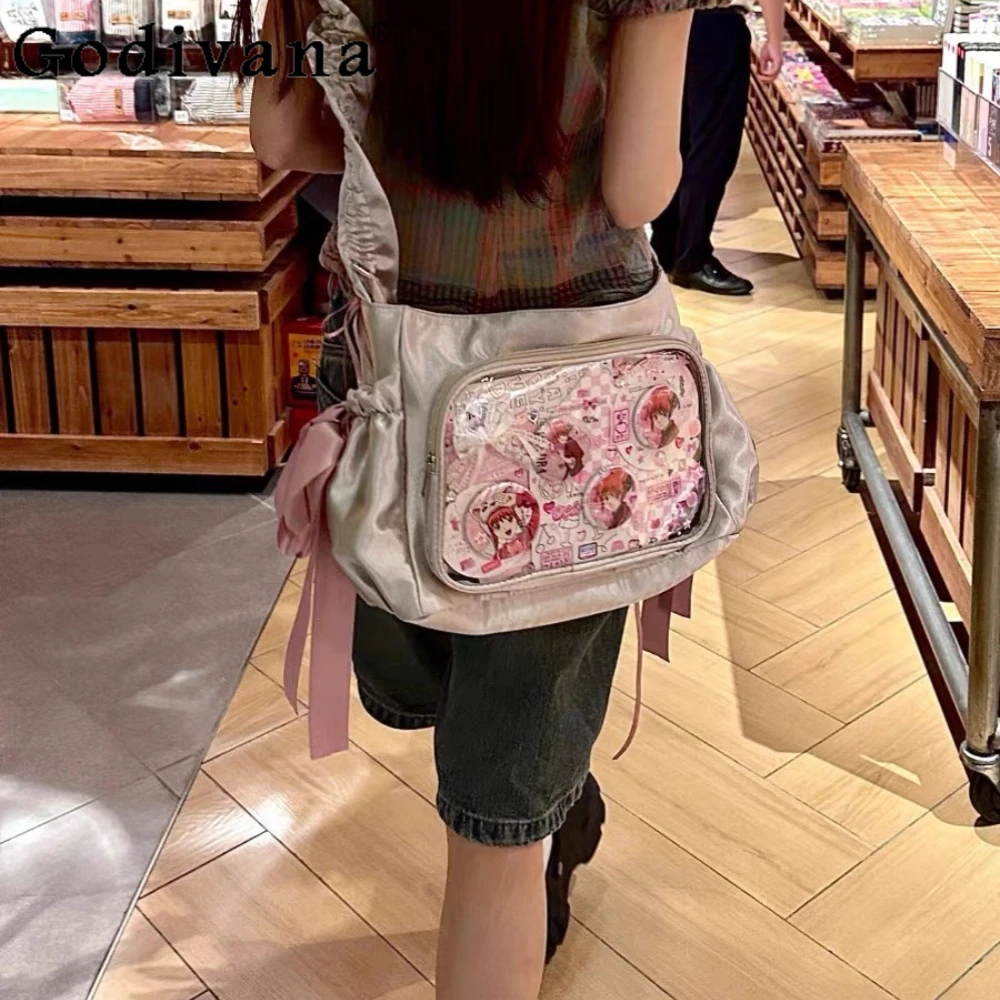 

Cute Pleated Commuter Satin Women's Tote Bag Transparent Itabag Women Handbags Japanese Shoulder Crossbody Bags