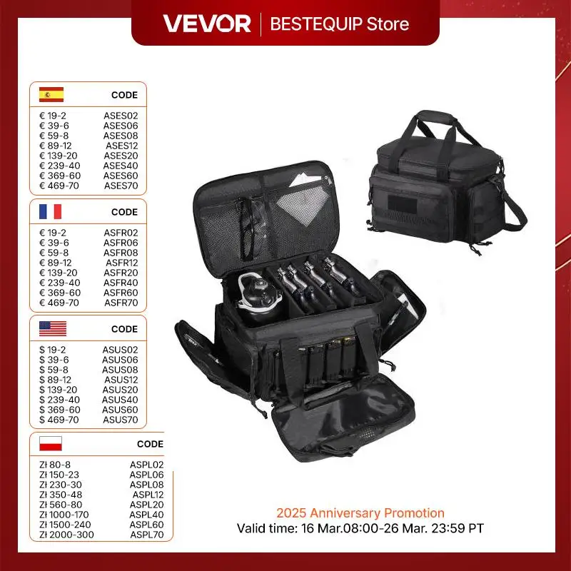 VEVOR Range Bag for Pistols Tactical Gun Range Bag with Detachable Baffles & Magazines Firearm Shooting Handgun Bag for Hunting