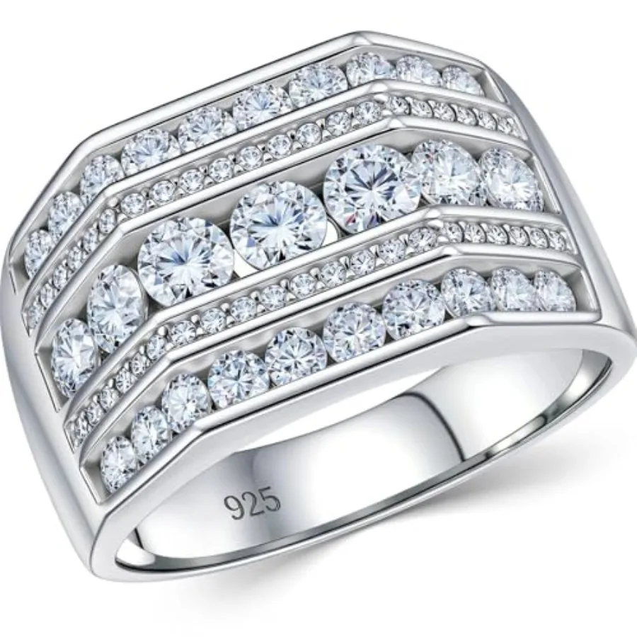 

D Color VVS1 Moissanite Wide Mens Wedding Band 925 Sterling Silver Promise Rings For Him Engagement Eternity Size 7