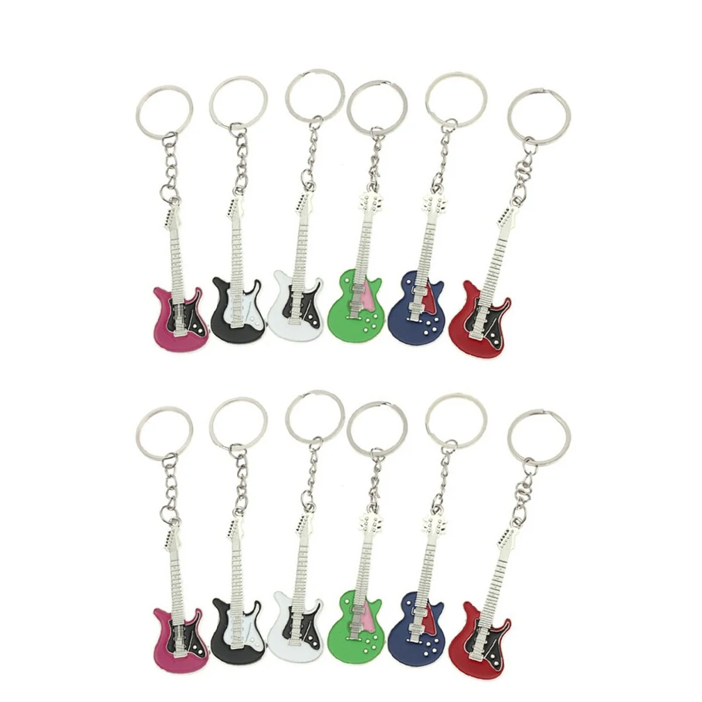 

40Pcs Men Womens Guitar Keychains pink blue red black Key Chain Charms for Bag Car Keyring Accessories Gift
