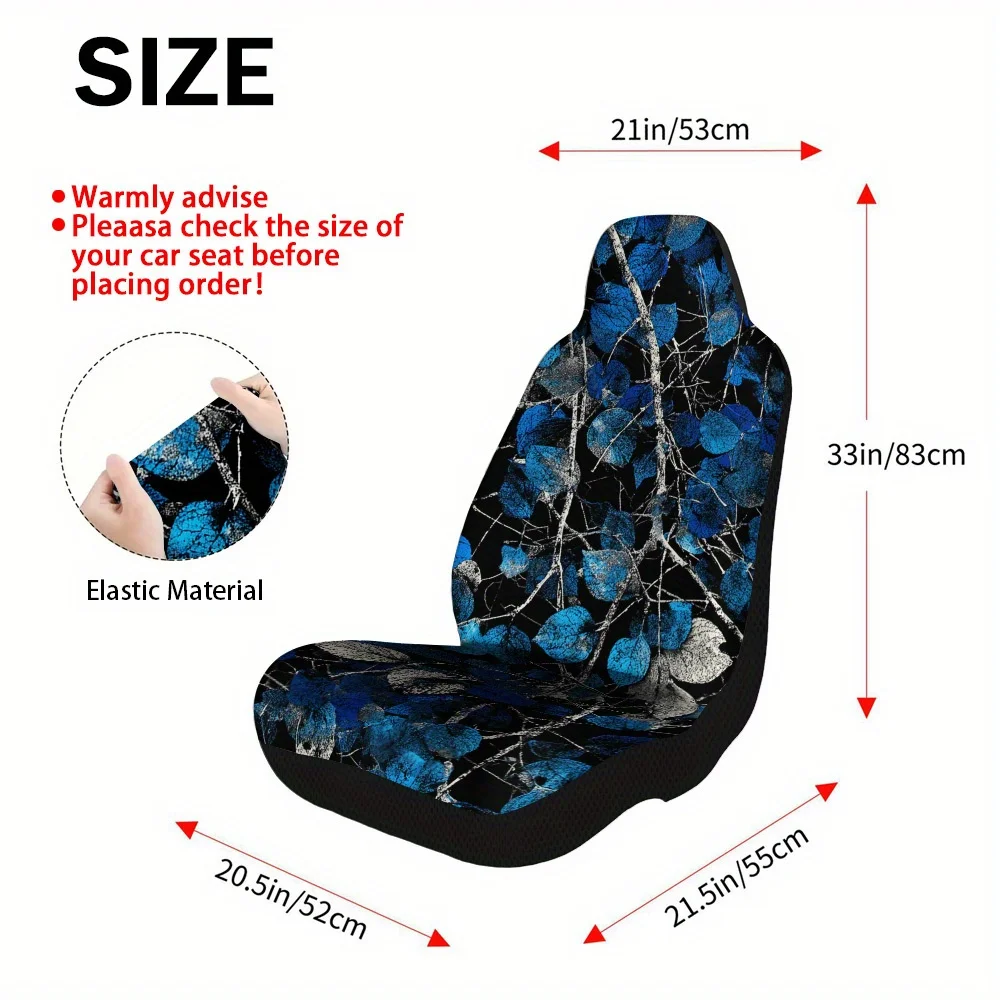 2pcs Blue Leaves On Dark Background Car Seat Covers For Front Seats, Fit For Cars, Trucks, SUVs, Sedans, Offering Maximum Prote