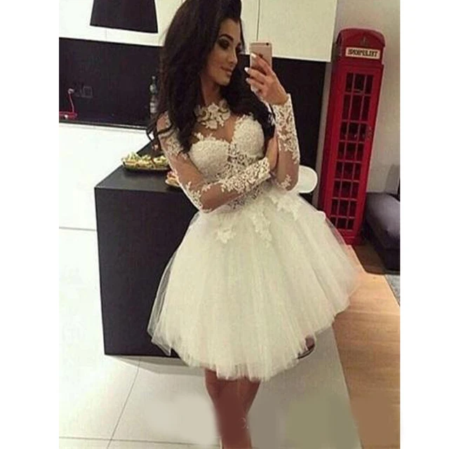 Vestido corto De manga larga iridiscente, minivestido De línea a con apliques De encaje, Vestidos De regreso a casa, Fiesta De cóctel para graduación, personalizado