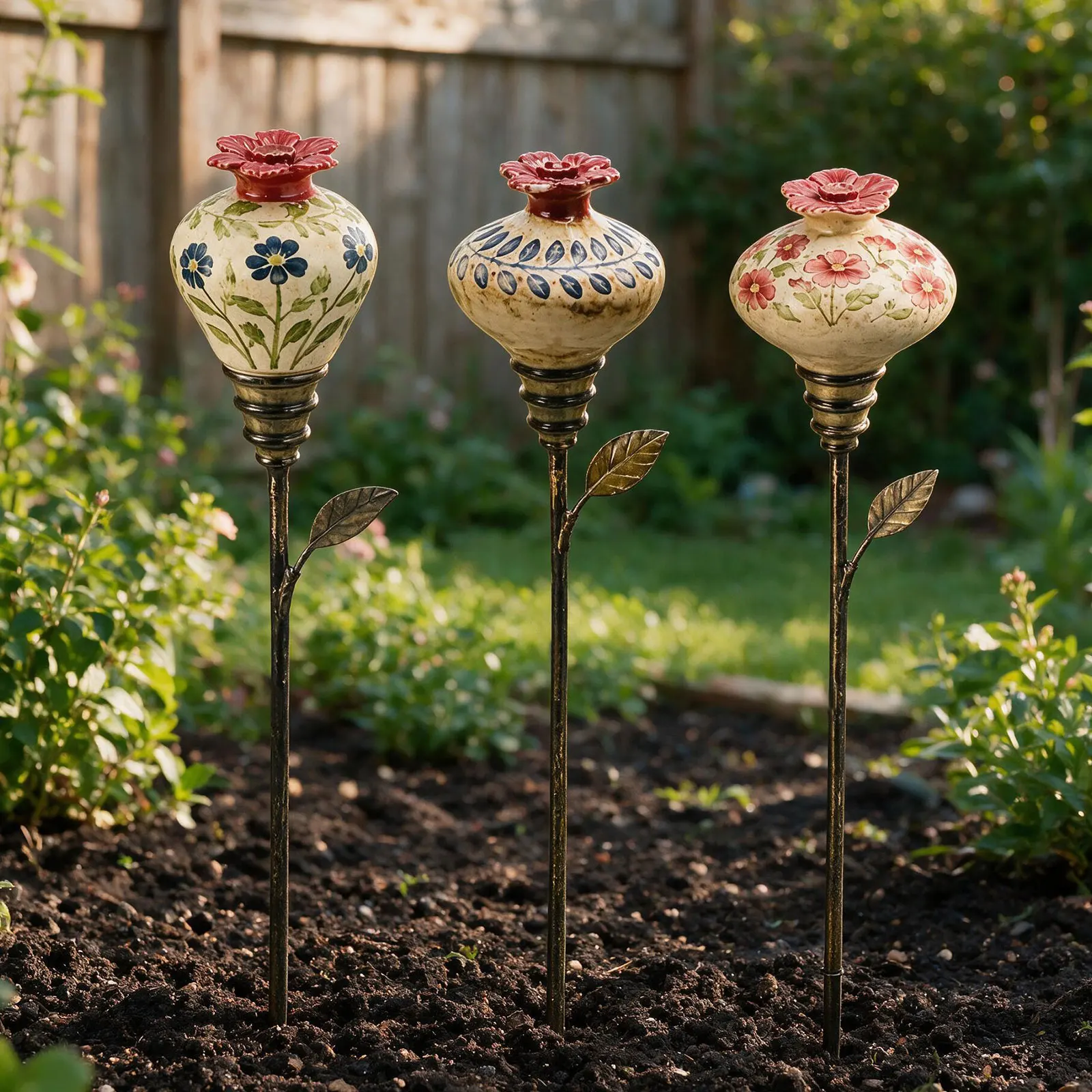 Flower Design Metal Hummingbird Feeder Garden Stake Bee Watering Station Vintage Rustic Outdoor Farmhouse Decor
