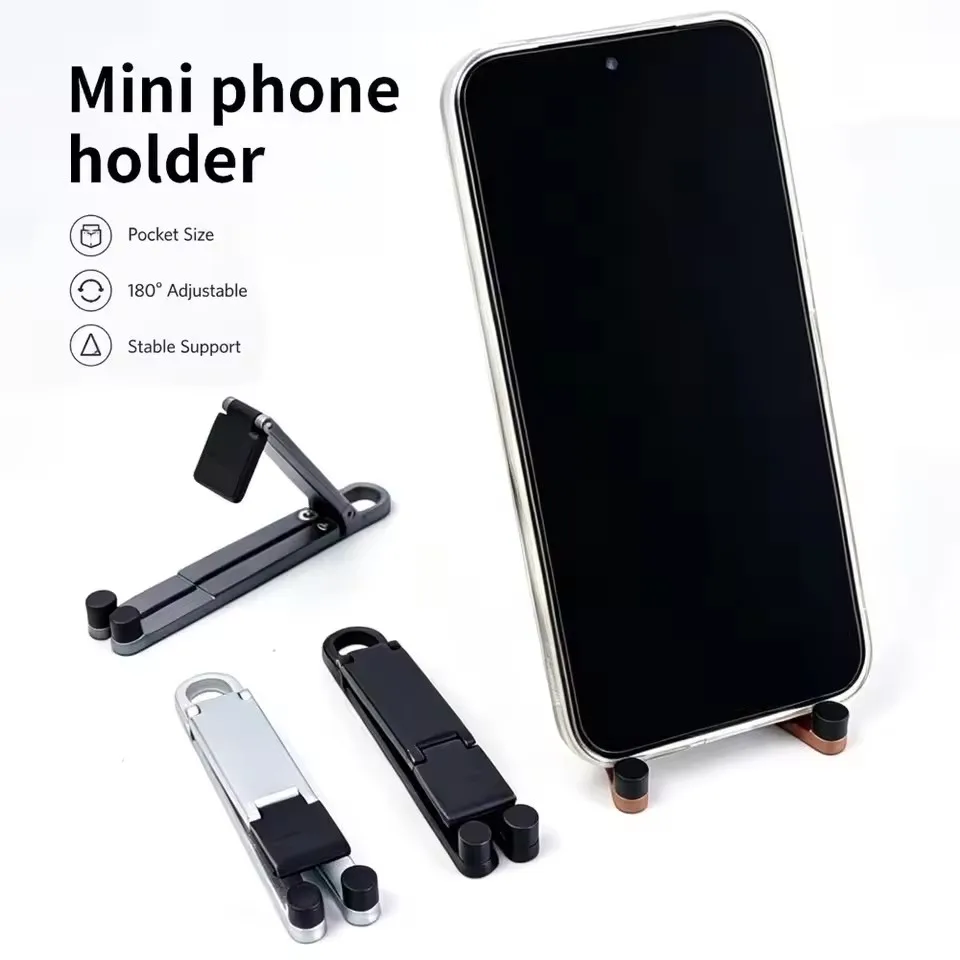 Mini Keychain Foldable Phone Back Clip Stand Portable Adjustable Mobile Phone Holder Pocket Light Thin Kickstand for Travel Desk view 2
