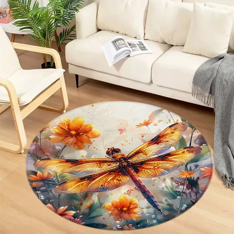 

MNV23 Круглый напольный коврик со стрекозой Цветочное растение Колибри Бабочка Ферма Картина маслом Круглый ковер Спальня Гостиная Ковер Ho9Gb