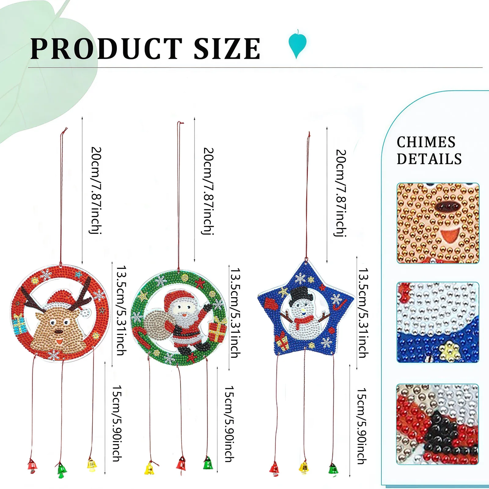 1 Piece Diamond Painting set, double-sided wind chimes, Christmas pattern, acrylic Material, suitable for Christmas day party gi
