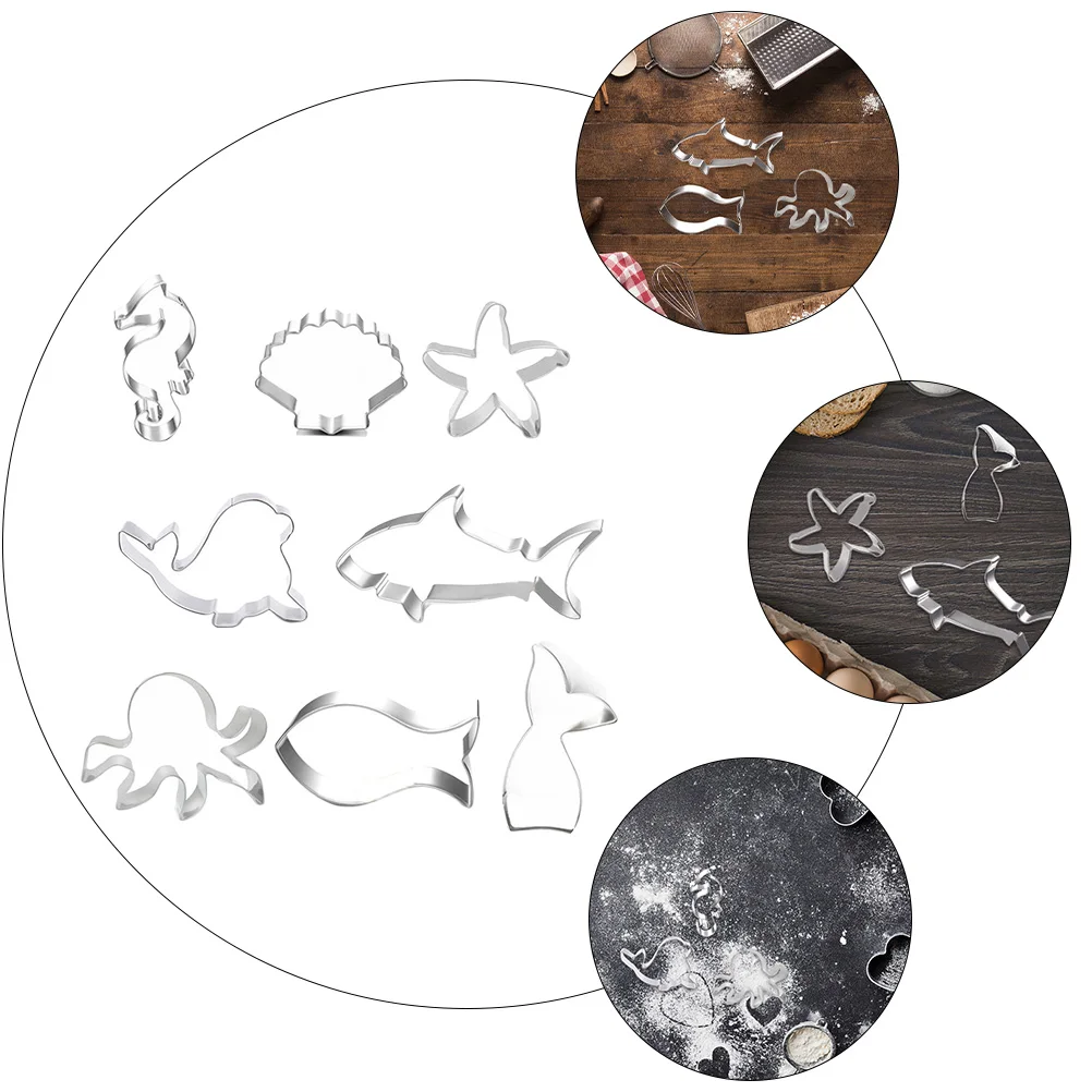 

8 pcs Sea Cookie Stainless Steel Biscuit Mold Fruit Cutting Sea Creature Biscuit Mold Tool Party Baking Kitchen DIY Safe