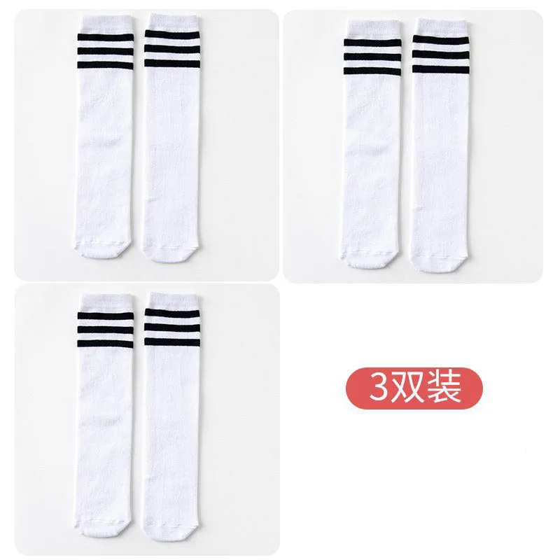 1/2/3Pairs Kinder Mädchen Kniehohe Baumwolle Socken Schwarz Weiß Drei-Linie Gestreiften Laufsport socken Fußball Golf Sport Socken – Detail 28