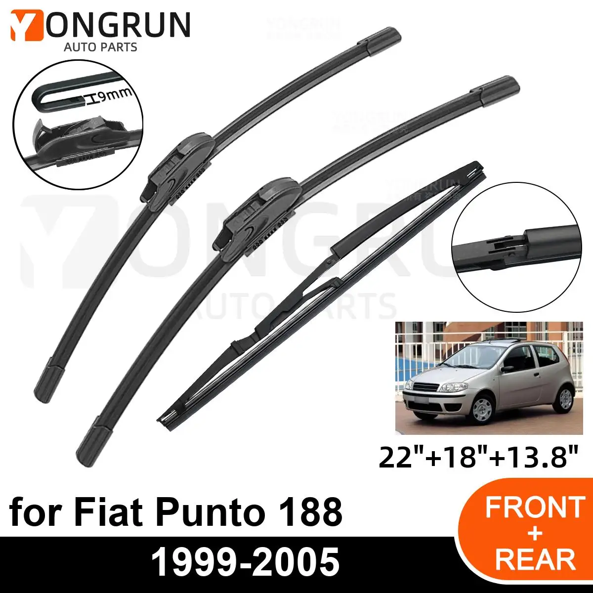 

3PCS Car Wiper for Fiat Punto 188 1999-2005 Front Rear Windshield Four Seasons durable Accessories 1999 2000 2001 2004 2005